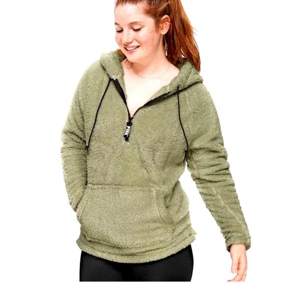 PINK Victoria's Secret Sweaters - New Victoria’s Secret half teddy zip up in sage green size large new never worn